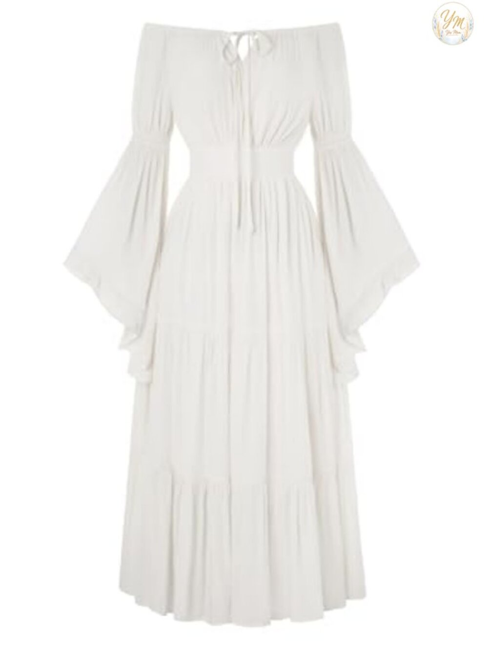 Renaissance Dress Off Shoulder Long Sleeve Ruffled Bell A-Line Maxi Cosplay